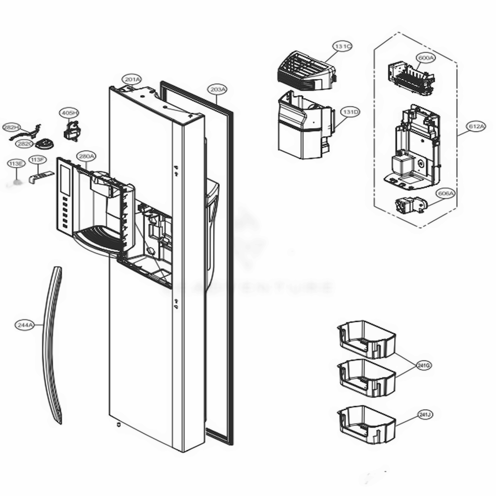 Freezer Door Diagram and Parts List for LSXC22486S ASTCNA1 LG Refrigerator