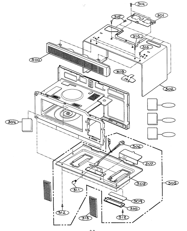 Inner Cabinet Diagram and Parts List for MV-1526W  LG Microwave
