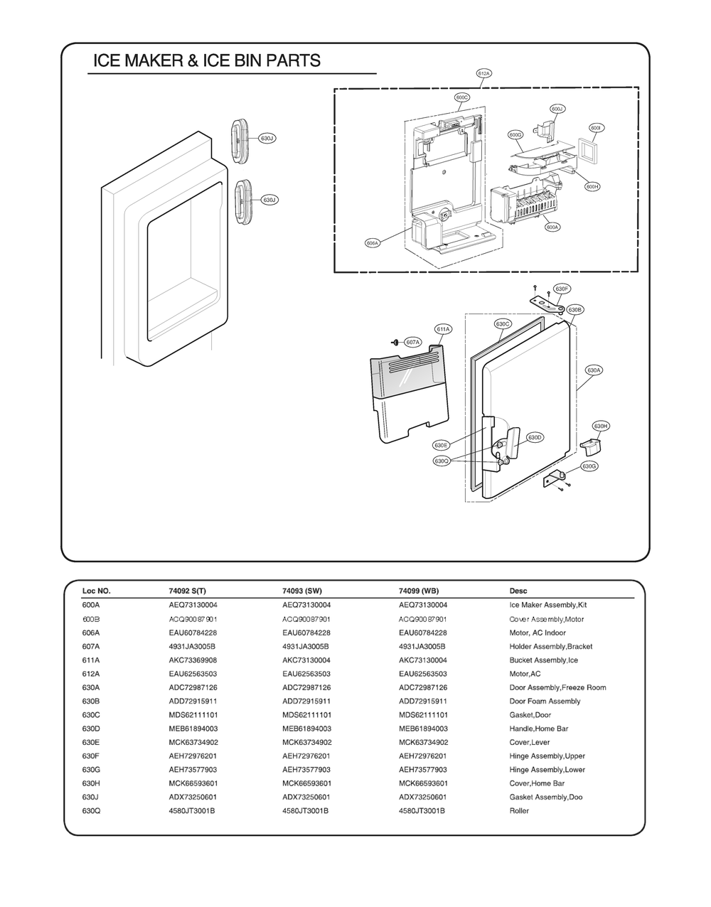 Ice Maker And Ice Bin Parts Diagram and Parts List for GR-L328HSUM ASTCSE0 LG Refrigerator