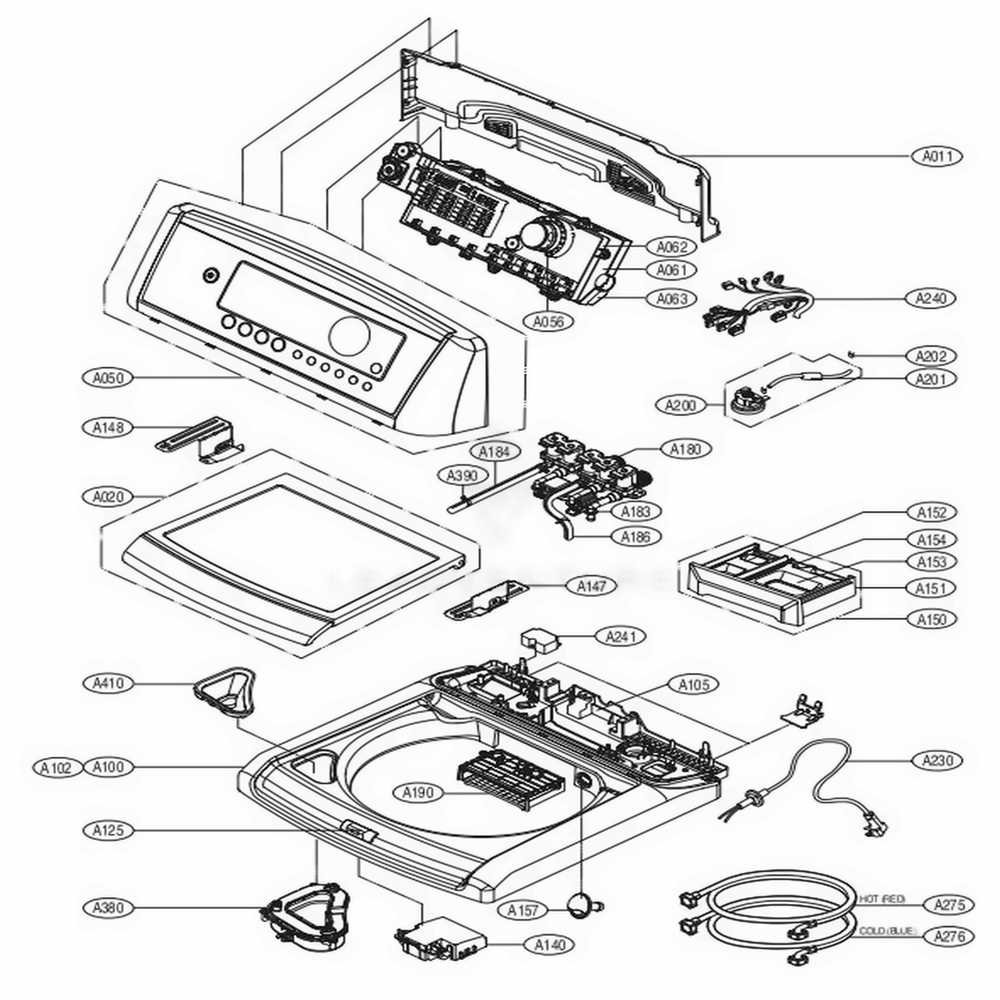 Top Cover Assembly Diagram and Parts List for 35563 ASSEEUS LG Washer Dryer Combo