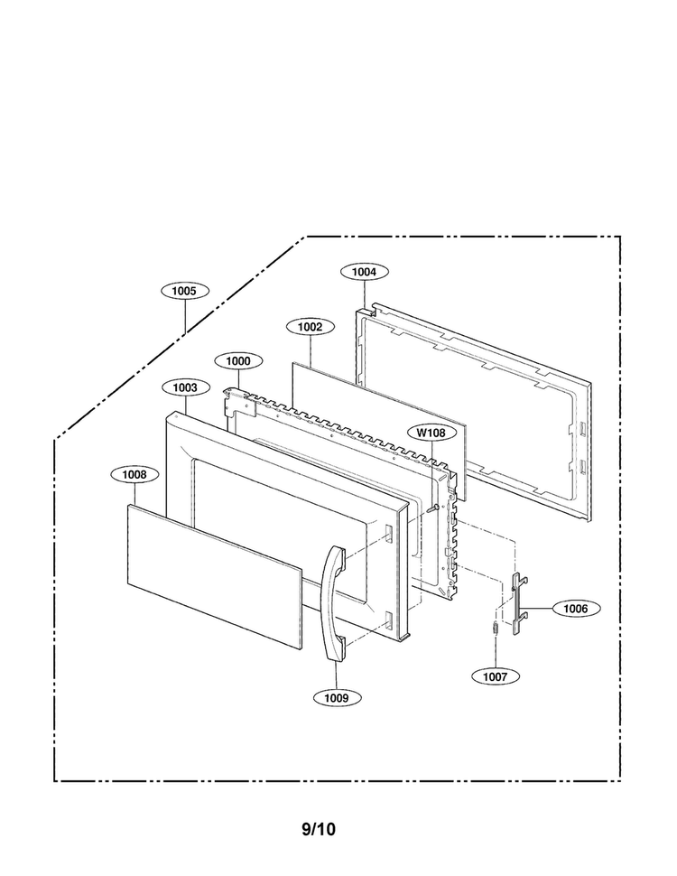 Door Parts Diagram and Parts List for MV1501B01  LG Microwave