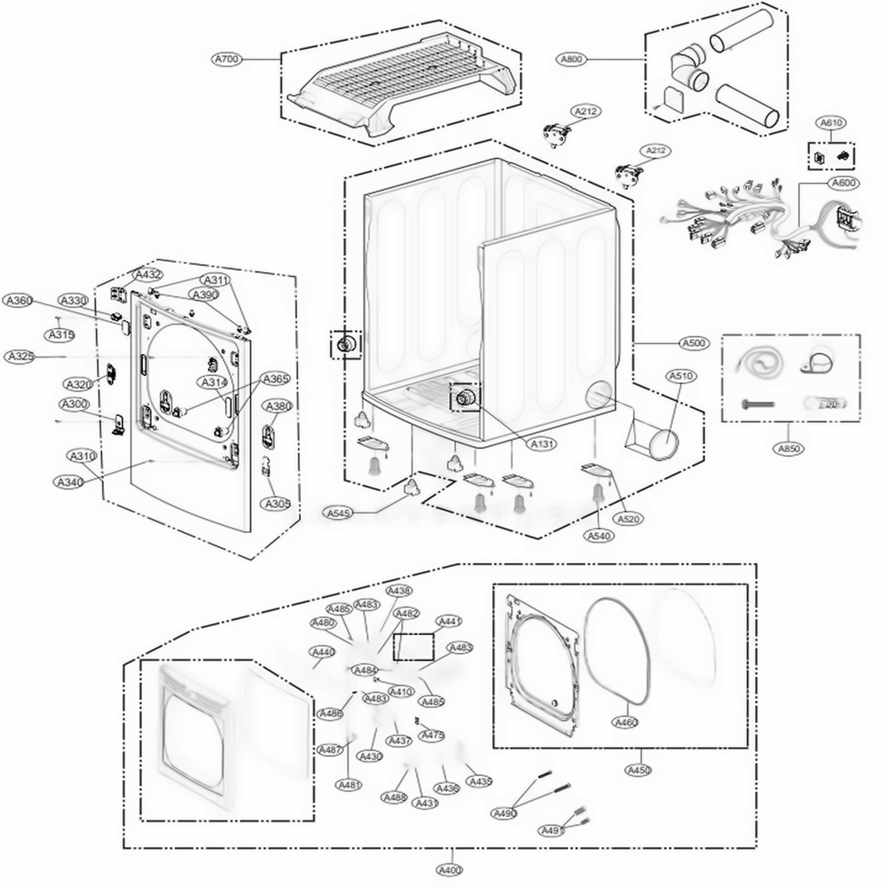 Cabinet And Door Assembly: Electric Type Diagram and Parts List for DLE7300VE ASSEEUS LG Dryer