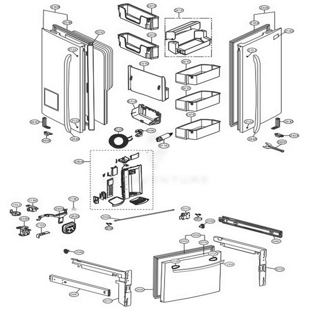 Door Parts Diagram and Parts List for LFXS24623W ASWCNA2 LG Refrigerator