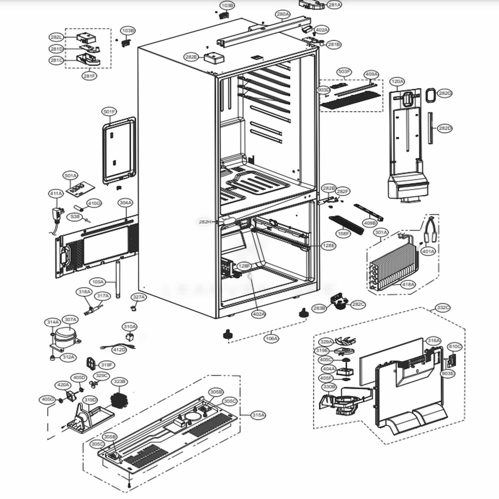 Case Parts Diagram and Parts List for 79442 ASWCSE1 LG Refrigerator