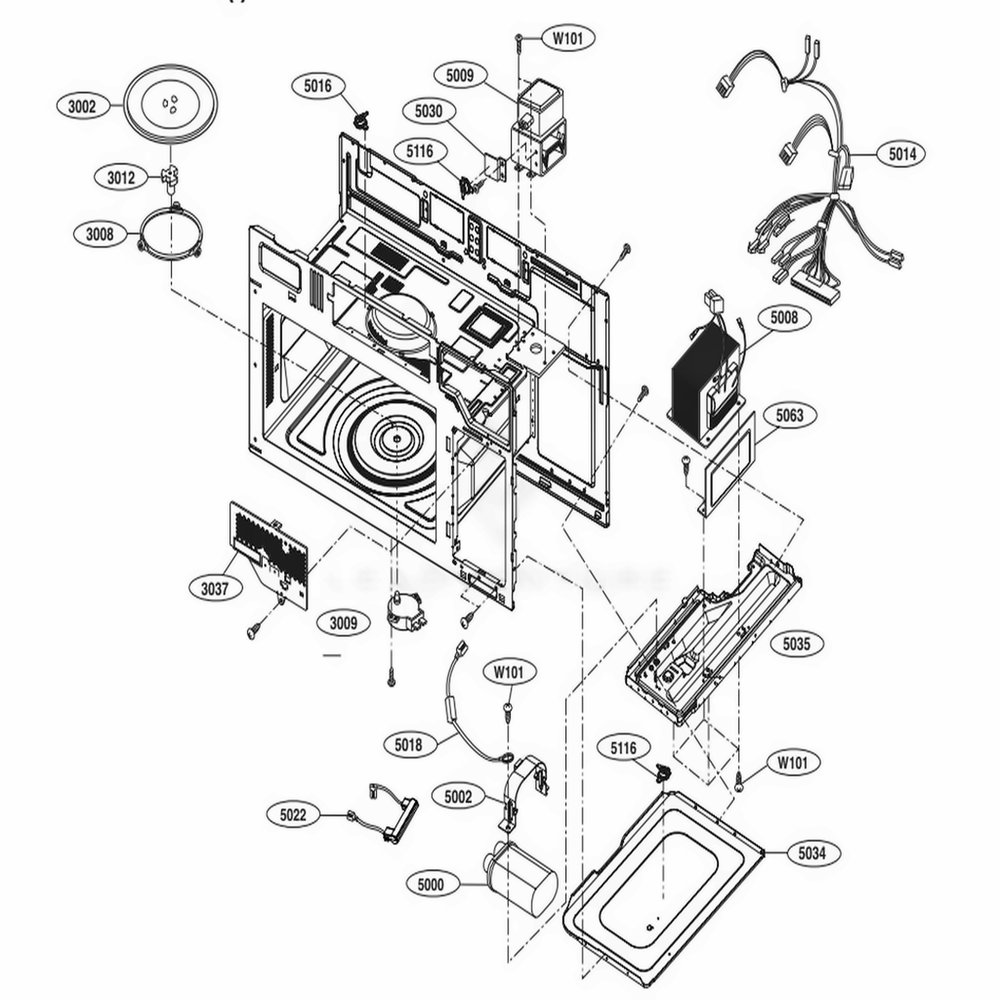 Interior Parts 1 Diagram and Parts List for LMV1831SW CWHELGA LG Microwave