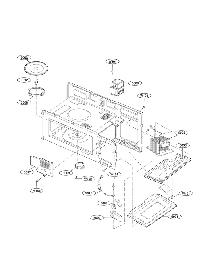 Interior Parts I Diagram and Parts List for MV1604ST01  LG Microwave