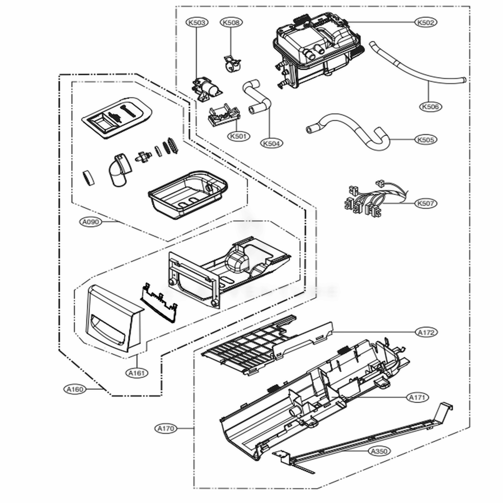 Panel Drawer Assembly And Guide Assembly Diagram and Parts List for DLGX4071W ABWEEUS LG Dryer