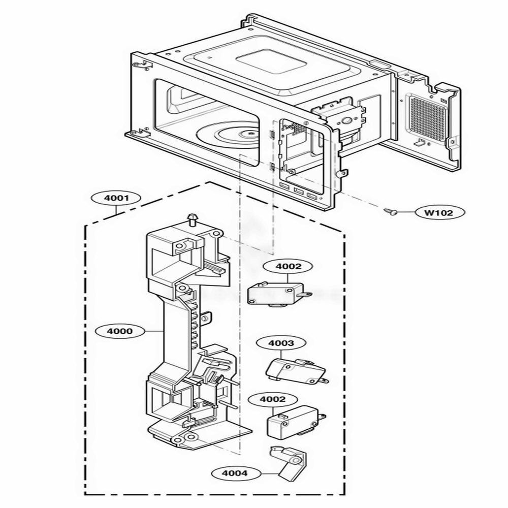 Latch Board Parts Diagram and Parts List for 64282 AW1ESEA LG Wall Oven