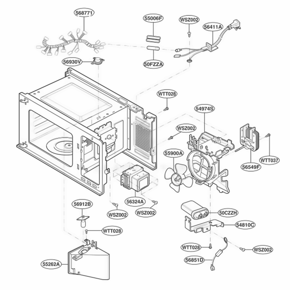 Interior Parts Diagram and Parts List for KCMS145KBU ABLEKAD LG Range