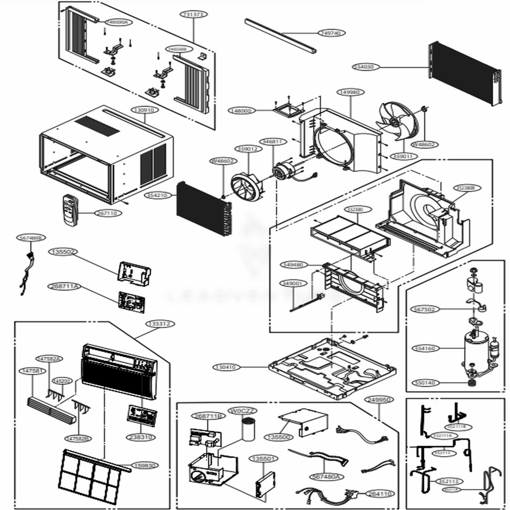 Main Diagram and Parts List for LW1016ER AT1AYOW LG Air Conditioner