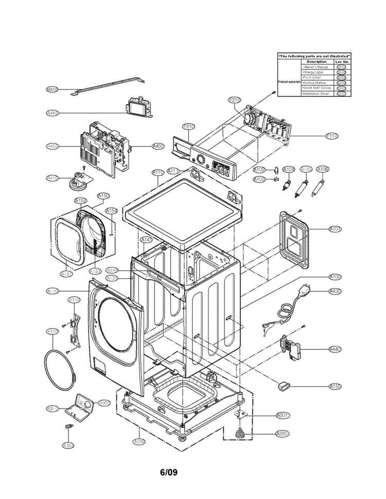Cabinet And Control Panel Parts Diagram and Parts List for WM2601HR  LG Washer