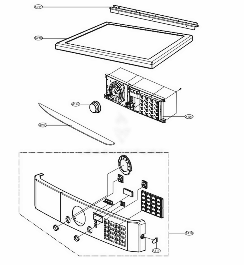 Control Panel And Plate Assembly Diagram and Parts List for 91393 ASTESEU LG Dryer