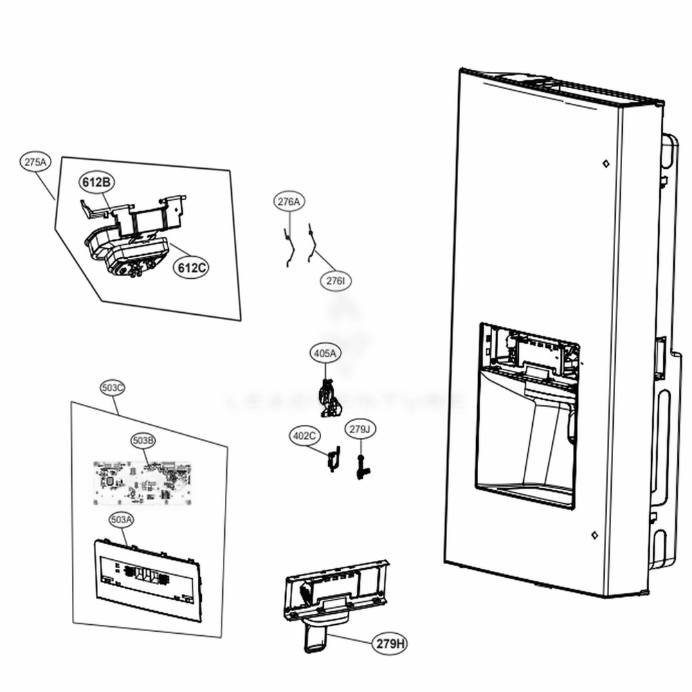 Dispenser Parts Diagram and Parts List for 73105 ASTCSE2 LG Refrigerator