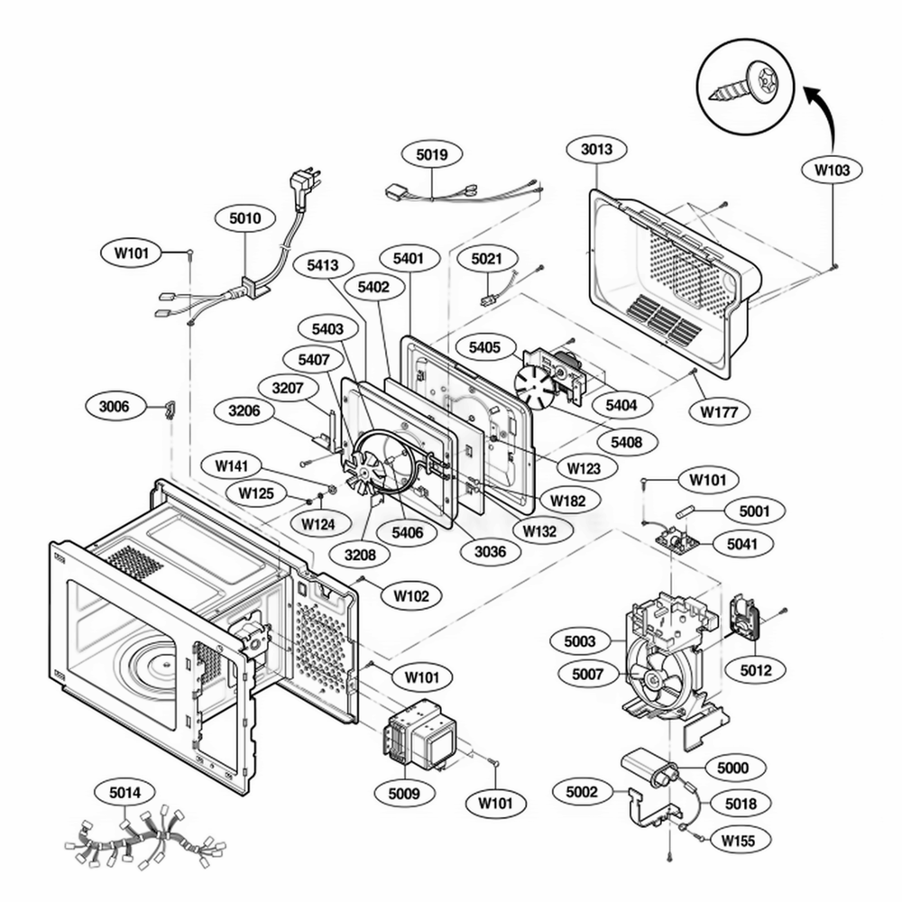 Interior Parts Diagram and Parts List for AMC7159TAB AB1EAMA LG Wall Oven