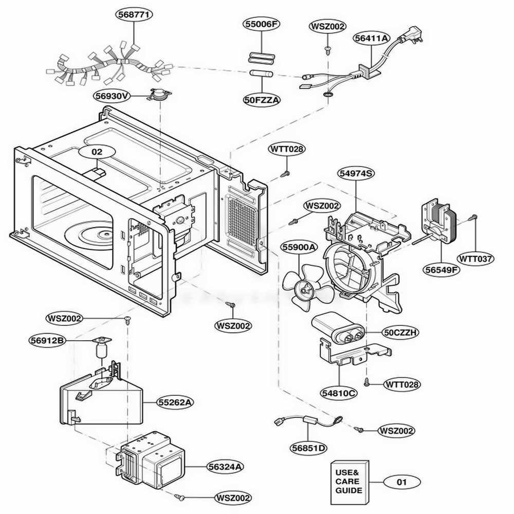 Interior Parts Diagram and Parts List for F1361E BKEAMA LG Range