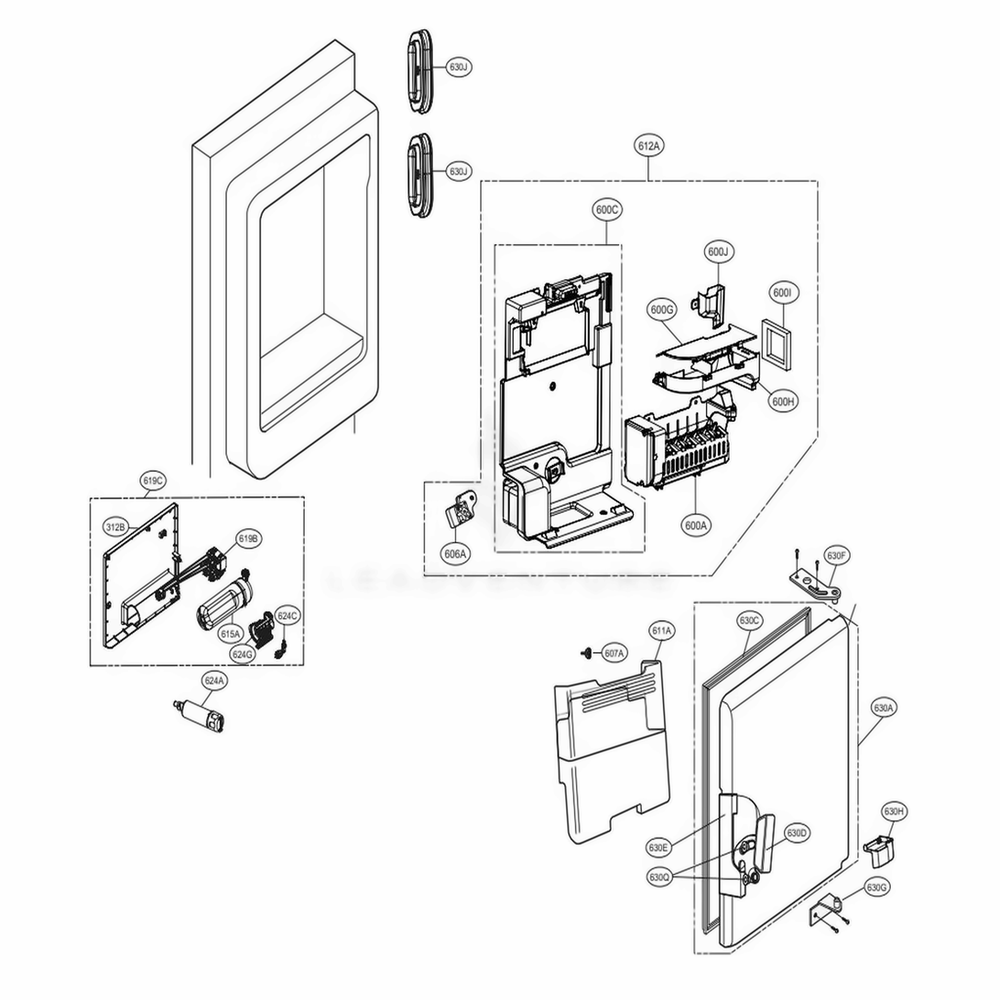 Ice Maker Part Diagram and Parts List for LNXC23766D ASBCNA0 LG Refrigerator
