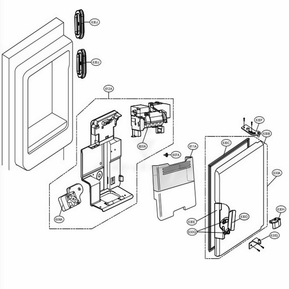 Ice Maker And Ice Bin Parts Diagram and Parts List for 72183 ASTCSE5 LG Refrigerator