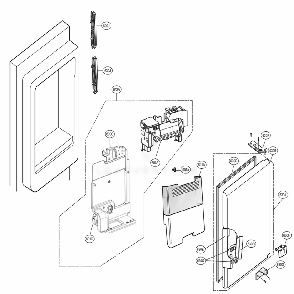 Ice Maker And Ice Bin Parts Diagram and Parts List for 73107 ASBCSE2 LG Refrigerator