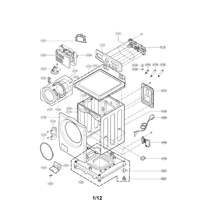 Cabinet And Control Panel Assembly Diagram and Parts List for WM2277HW 00 LG Washer
