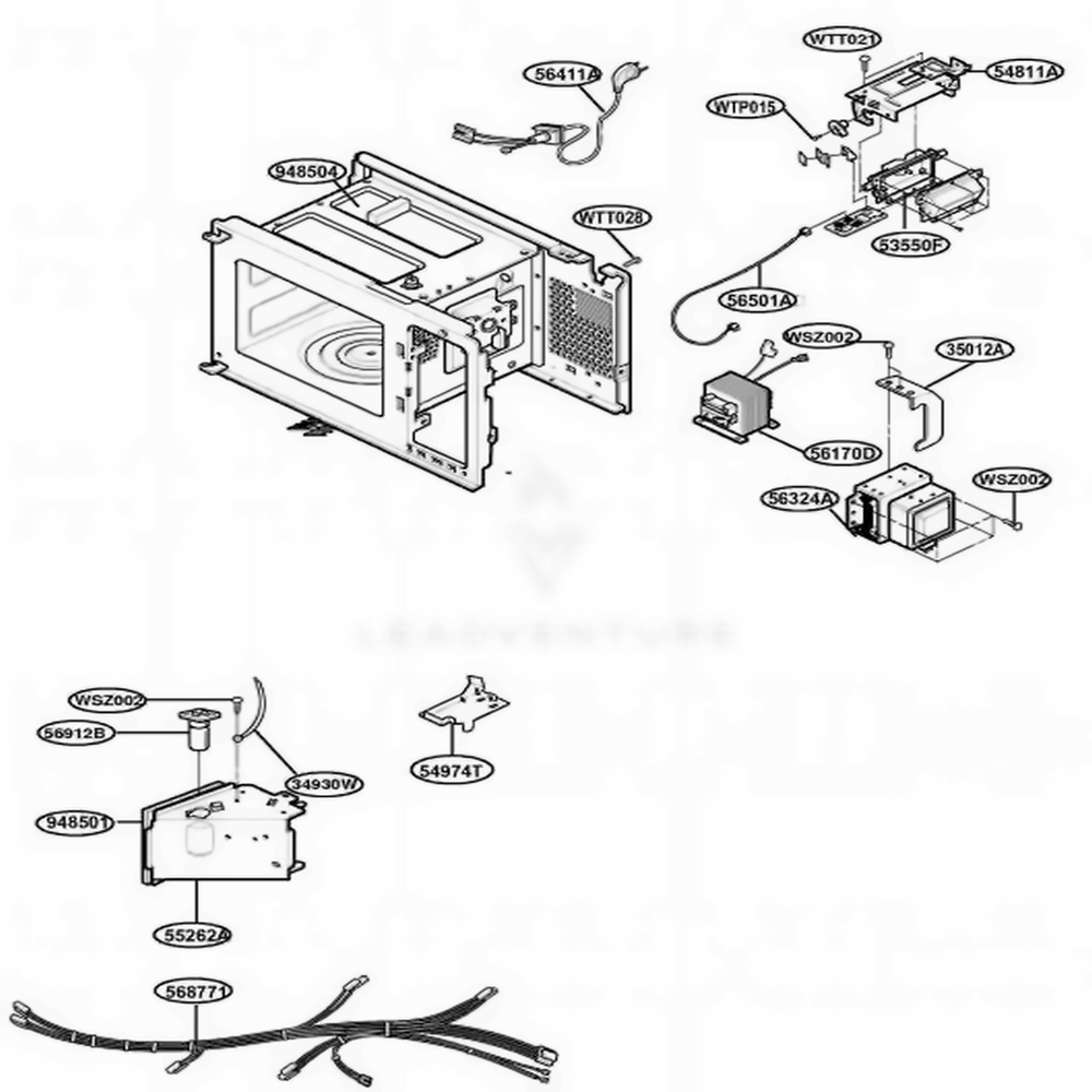 Interior Parts Diagram and Parts List for YKCMS135GWH MWEKAC LG Range