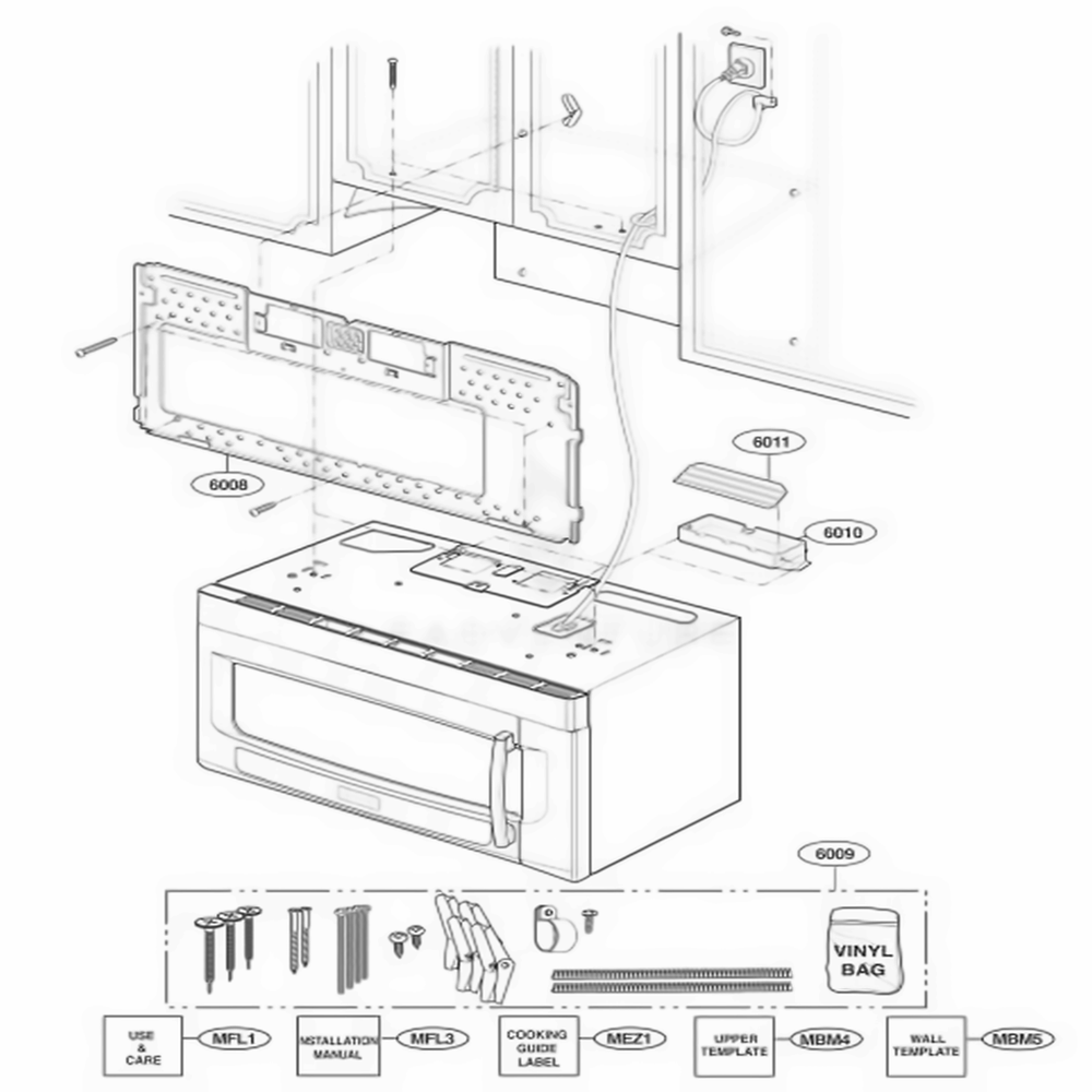 Installation Parts Diagram and Parts List for LMVM2075ST AS2ELGA LG Microwave