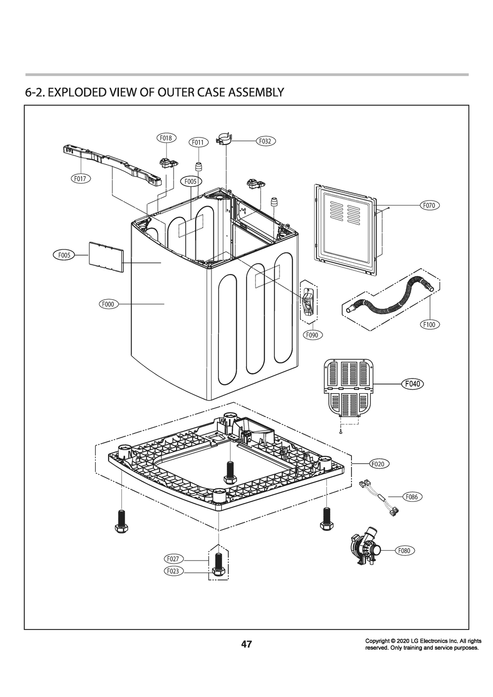 Outer Case Assembly Diagram and Parts List for T17A1EFHT5 ASSETUS LG Washer