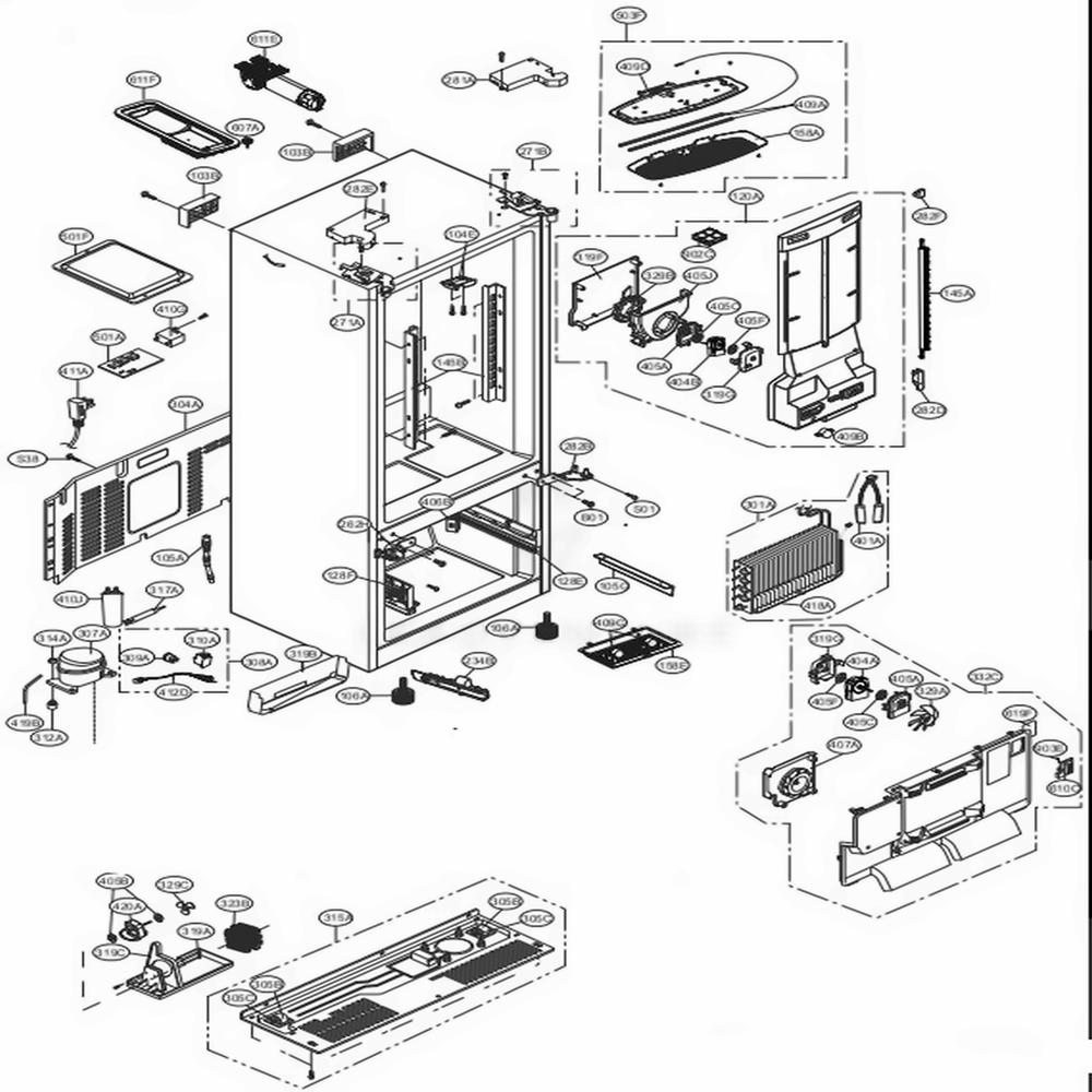 Case Parts Diagram and Parts List for LFXS24623S ASTCNA0 LG Refrigerator