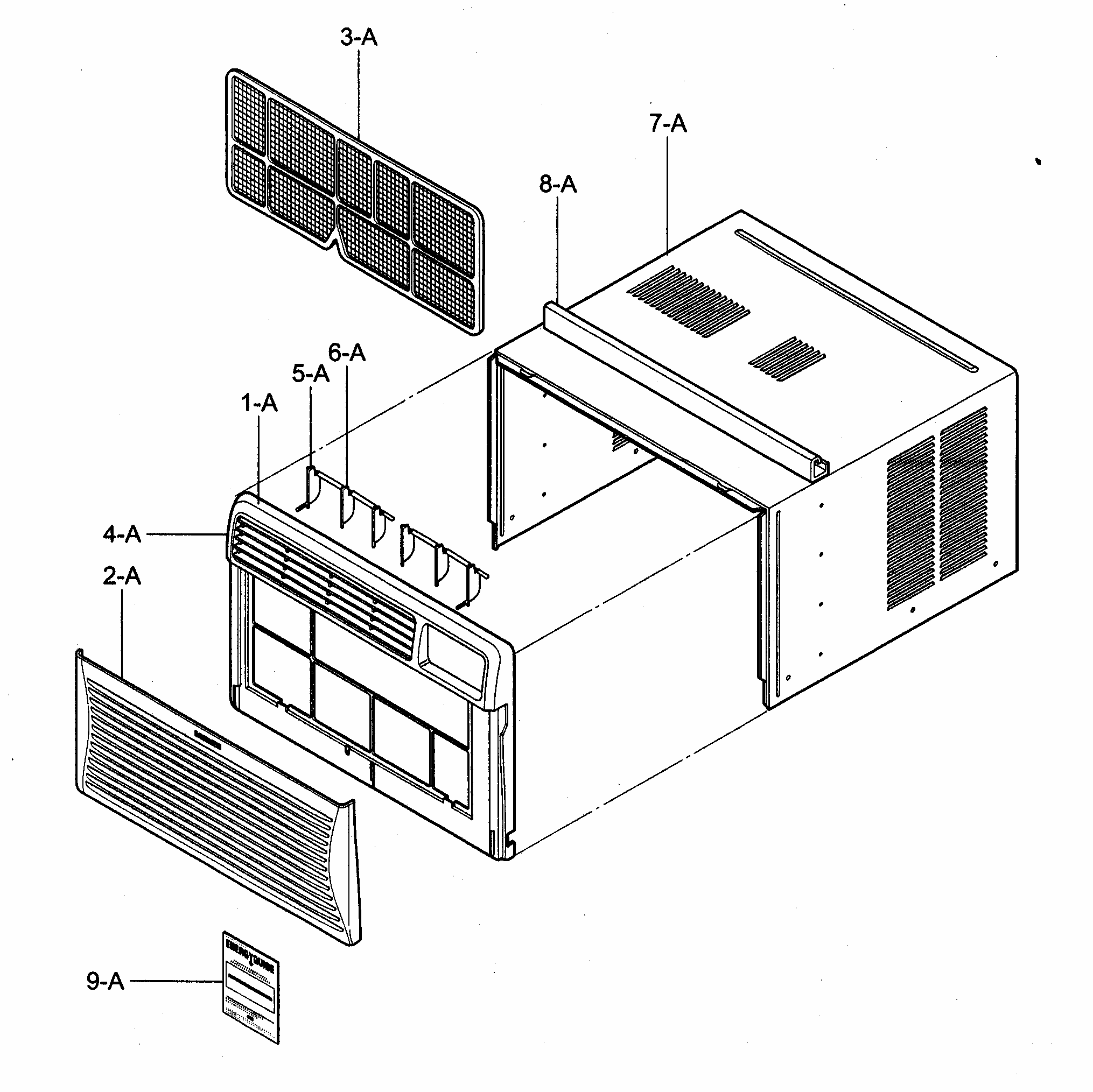 Cabinet/front Grille Assy Diagram and Parts List for 58074083400  Kenmore Air Conditioner