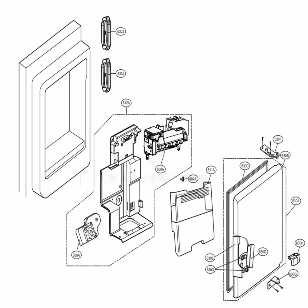Ice Maker And Ice Bin Parts Diagram and Parts List for LMXC23746S ASTCNA1 LG Refrigerator