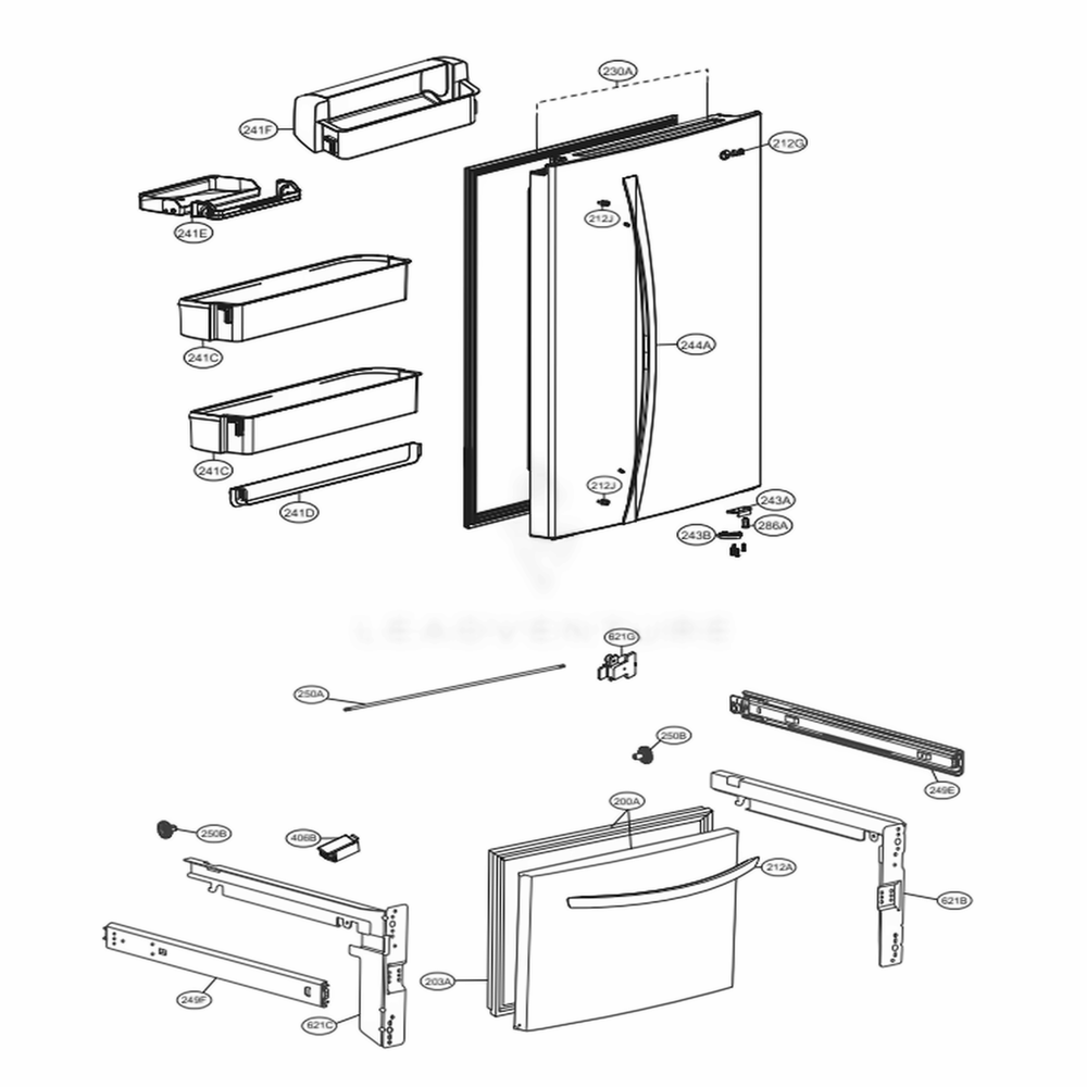 Door Parts Diagram and Parts List for LDCS24223P AMCCNA0 LG Refrigerator