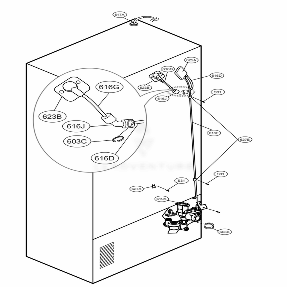 Valve And Water Tube Parts Diagram and Parts List for 72039 AWBCSE1 LG Refrigerator