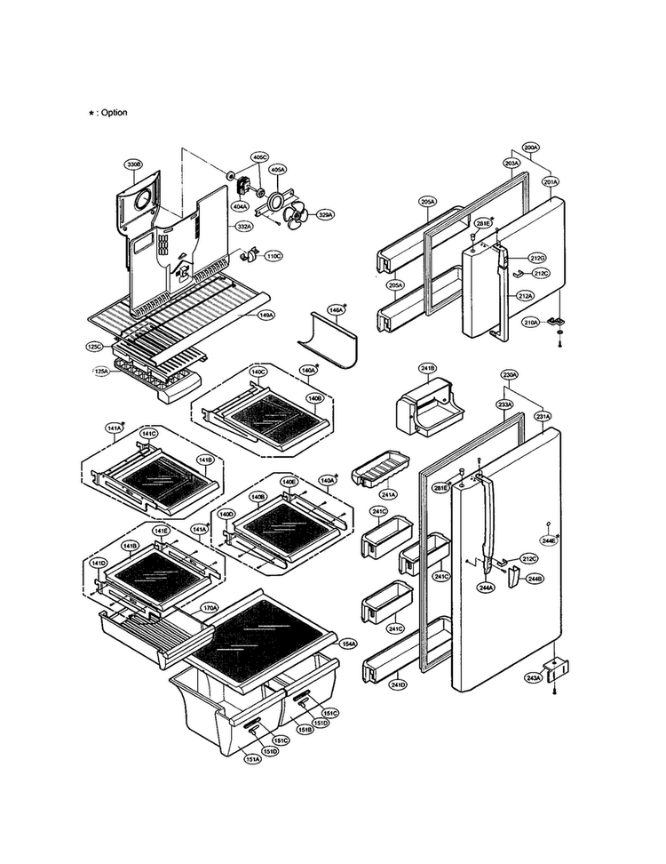 Door And Shelves Diagram and Parts List for LRTBC2025W  LG Refrigerator