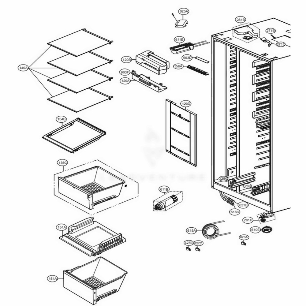Refrigerator Compartment 2 Diagram and Parts List for LSXS26326S ASTCNA3 LG Refrigerator