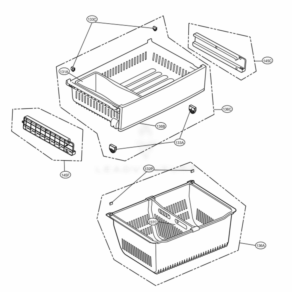 Freezer Parts Diagram and Parts List for 73115 ASTCSE2 LG Refrigerator