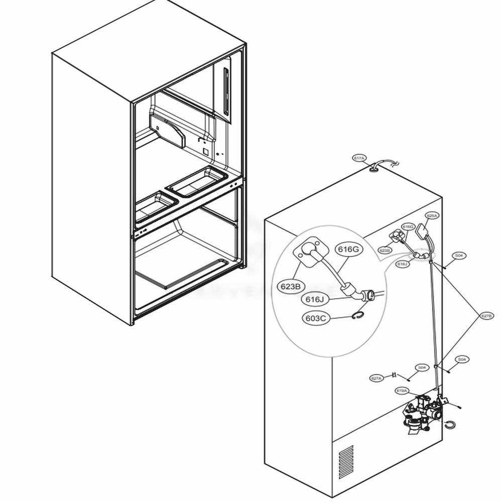 Valve And Water Tube Parts Diagram and Parts List for LFXS32736D ASBCNA0 LG Refrigerator