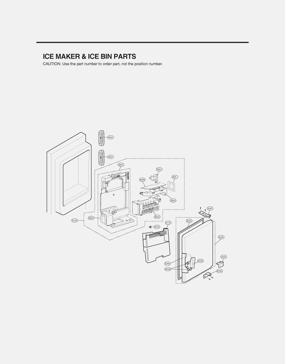 Ice Maker And Ice Bin Parts Diagram and Parts List for GR-L318LMJM AMTCNA0 LG Refrigerator