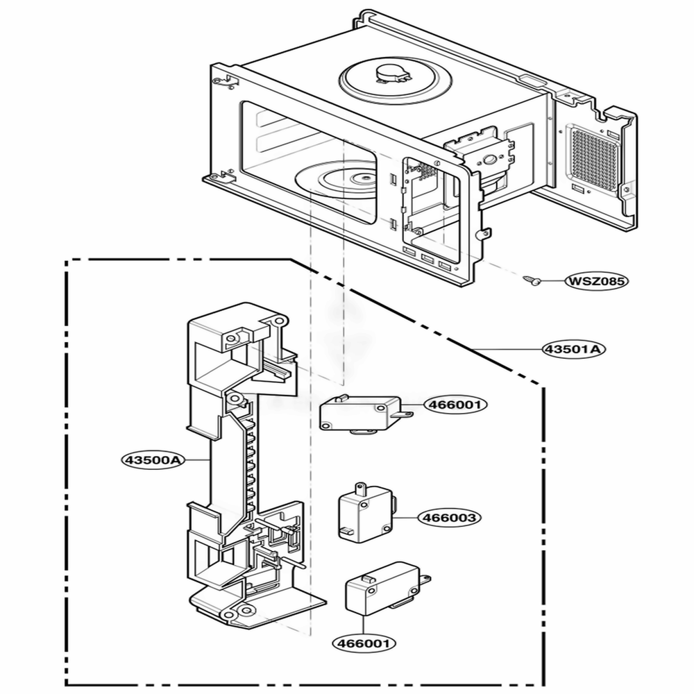 Latch Board Parts Diagram and Parts List for KCMS185JBL BKEKAD LG Wall Oven