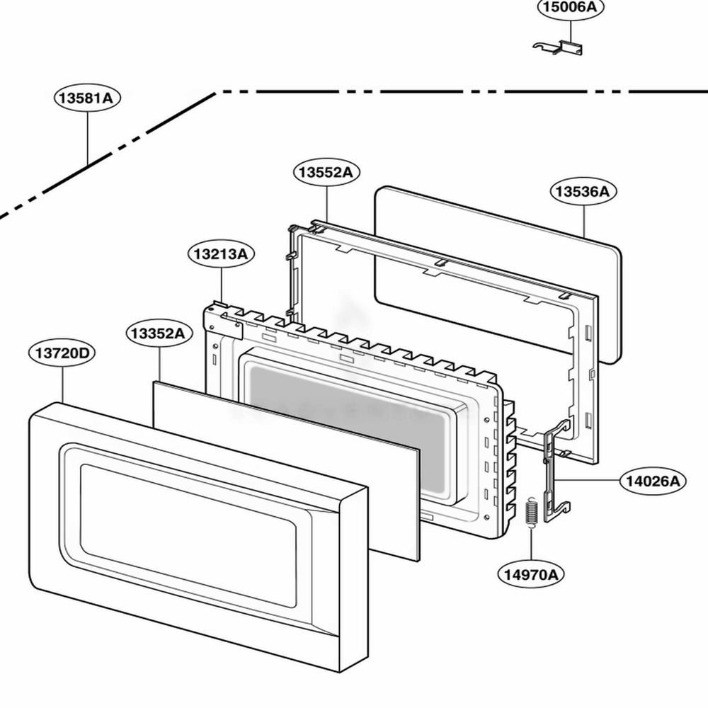 Door Parts Diagram and Parts List for MT4110SKQ KMWEWRP LG Wall Oven