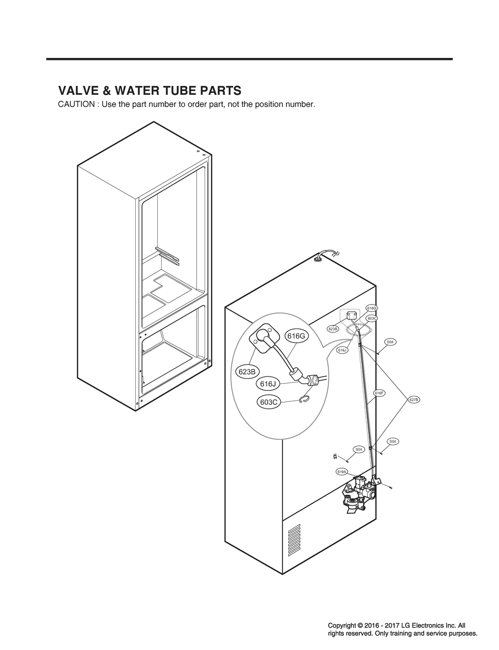 Valve And Water Tube Parts Diagram and Parts List for GR-X23GHSJM ASTCNA1 LG Refrigerator