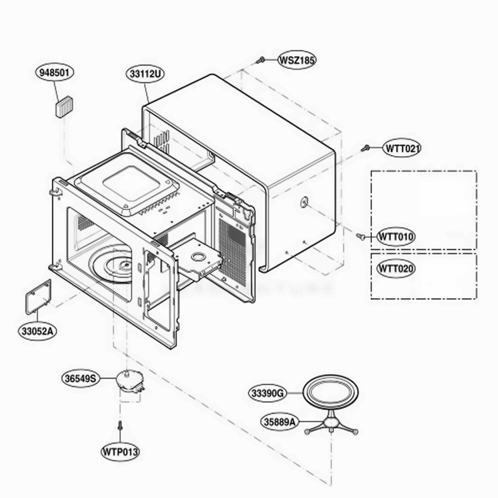 Oven Cavity Parts Diagram and Parts List for JES638WD01 CWHEGEU LG Range