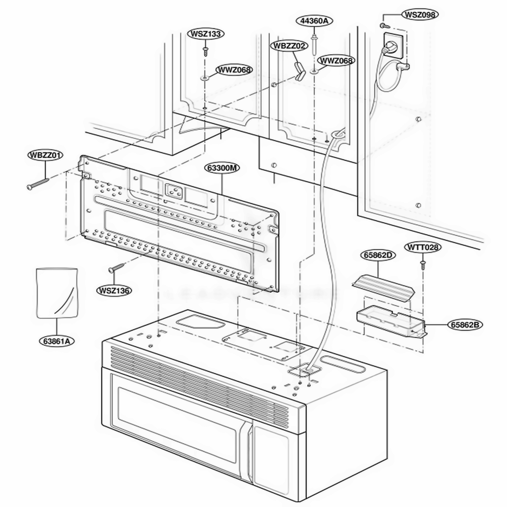 Installation Parts Diagram and Parts List for MH6150XHQ2 AW2EWRP LG Range