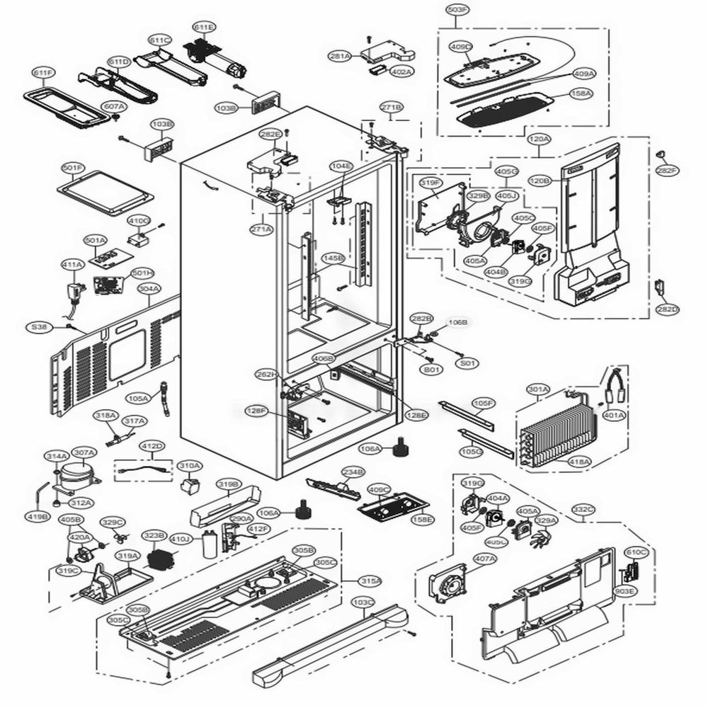 Case Parts Diagram and Parts List for 71033 ASTCSE0 LG Refrigerator