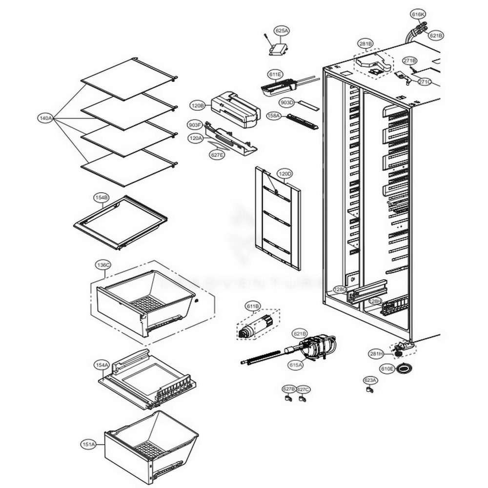 Refrigerator Compartment 2 Diagram and Parts List for LSXS26326S ASTCNA7 LG Refrigerator
