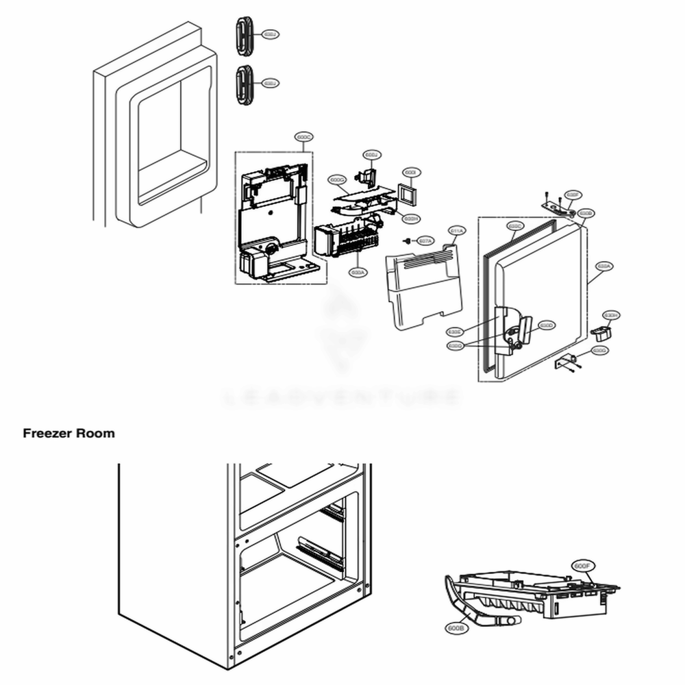 Ice Maker And Ice Bin Parts Diagram and Parts List for LFXS29626S ASTCNA1 LG Refrigerator