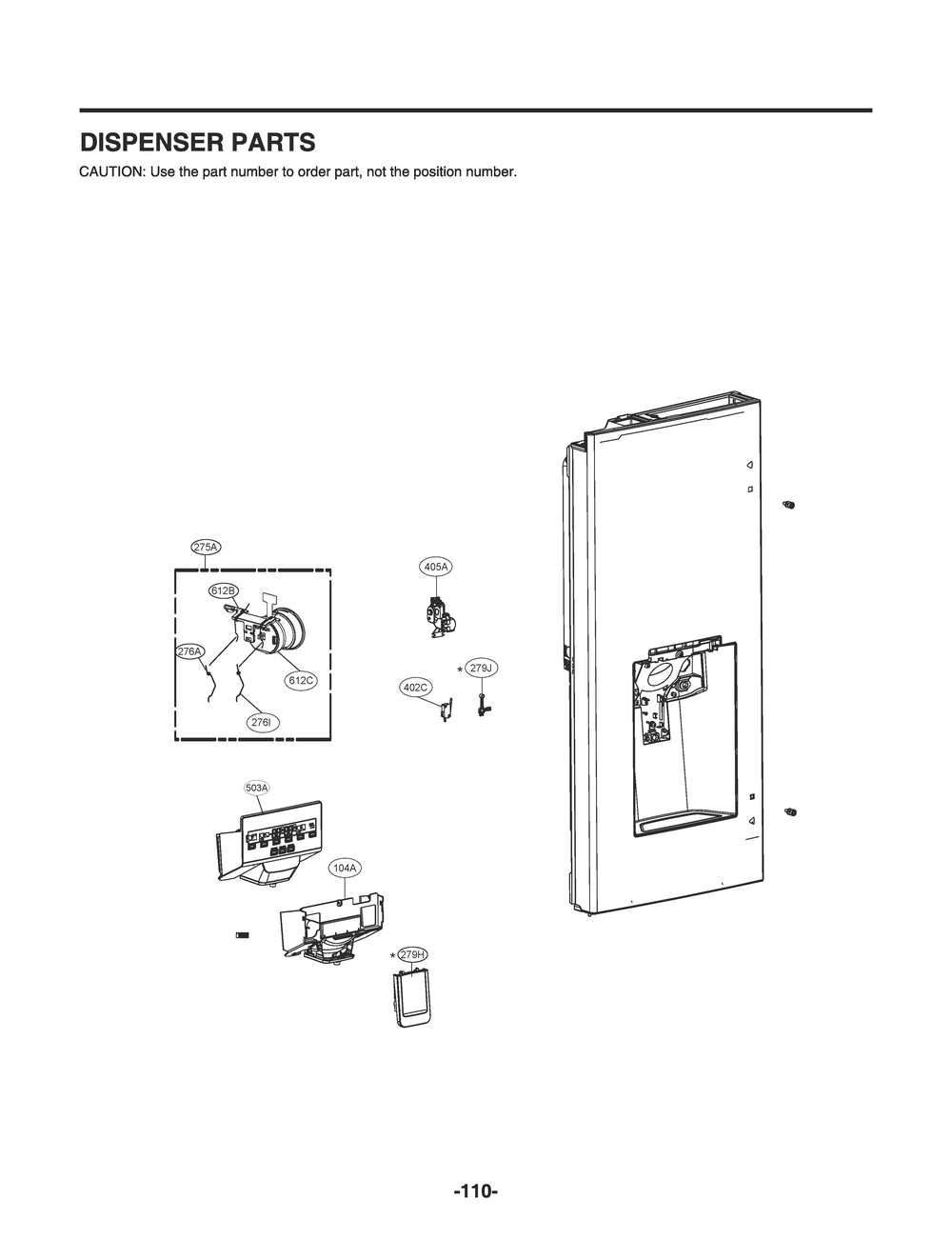 Dispenser Parts Diagram and Parts List for GR-L28ANKXM ASBCNA0 LG Refrigerator