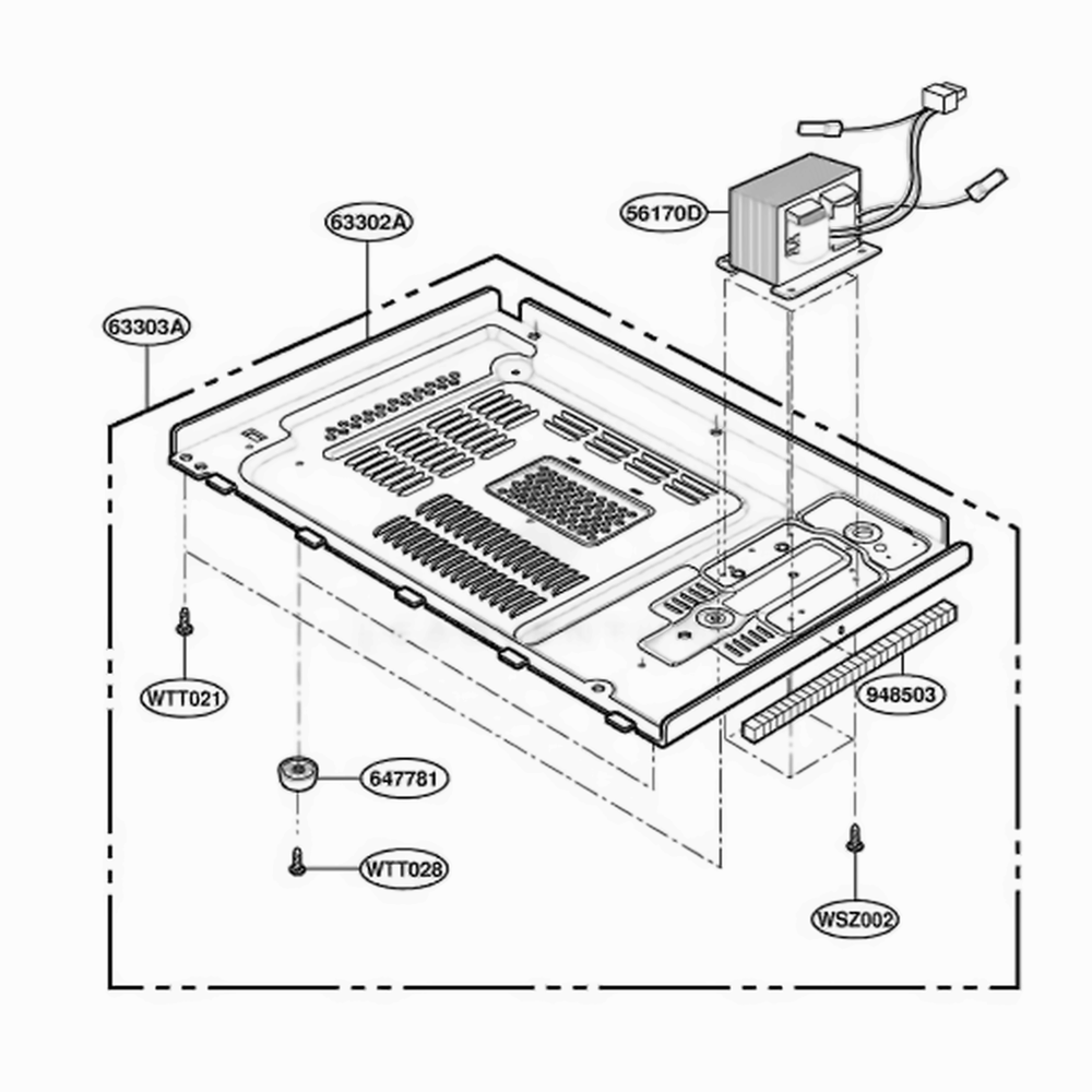 Base Plate Parts Diagram and Parts List for MT4110SKB KB1EWRP LG Wall Oven
