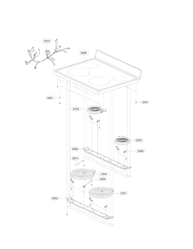 Cooktop Parts Diagram and Parts List for LDE3031ST  LG Range