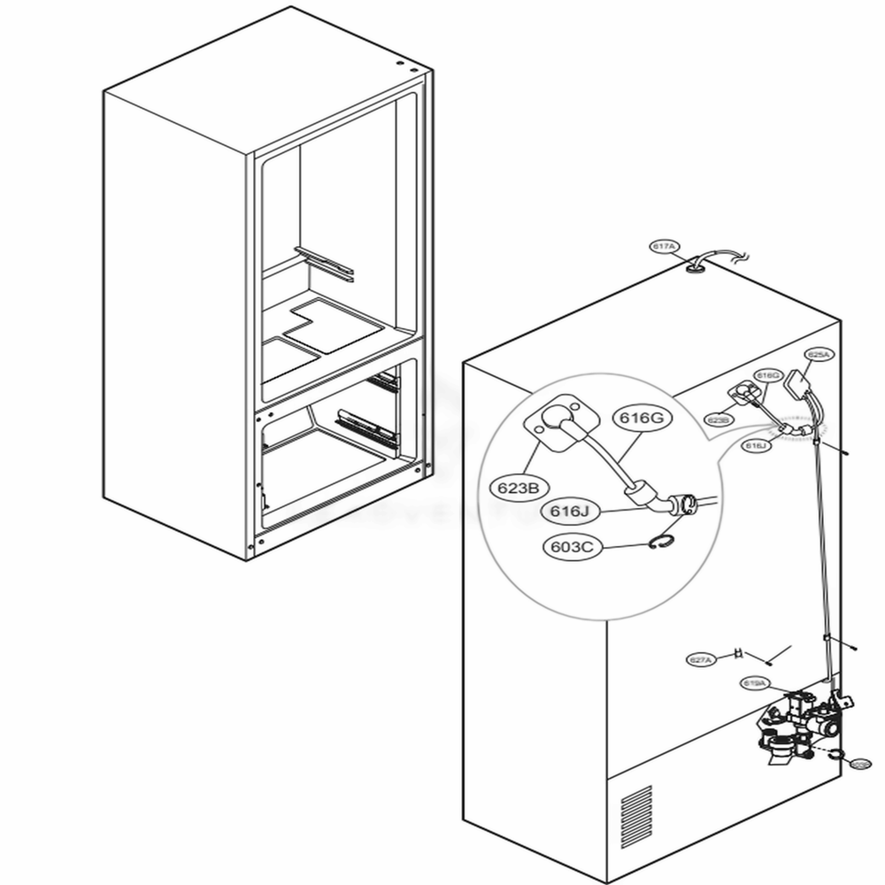 Valve And Water Tube Parts Diagram and Parts List for LFXC24796D ASBCNA1 LG Refrigerator