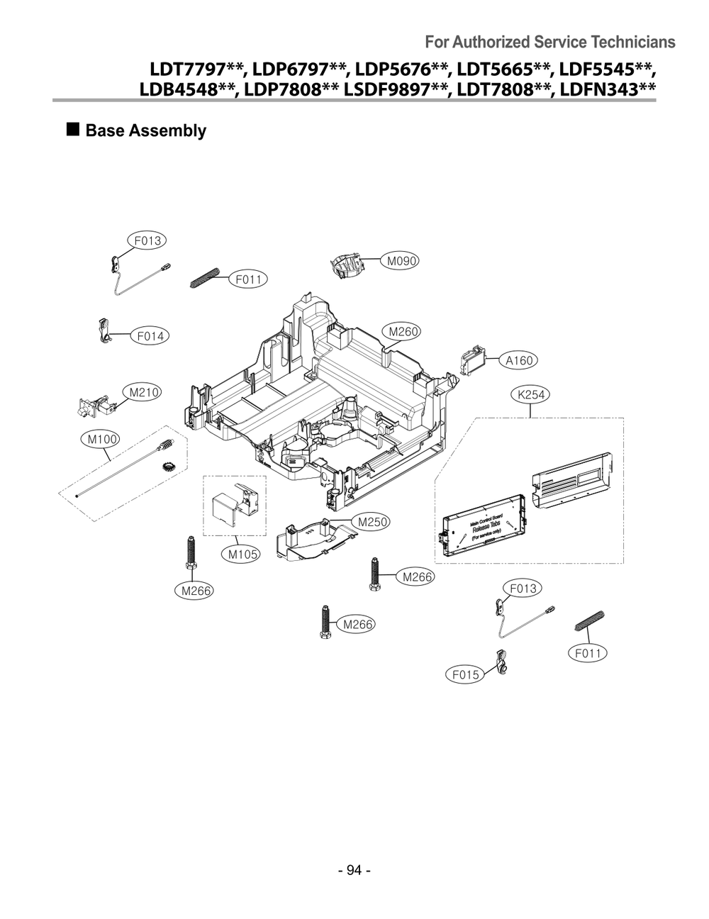 Base Assembly Diagram and Parts List for DUA217TD ABDEEUS LG Dishwasher