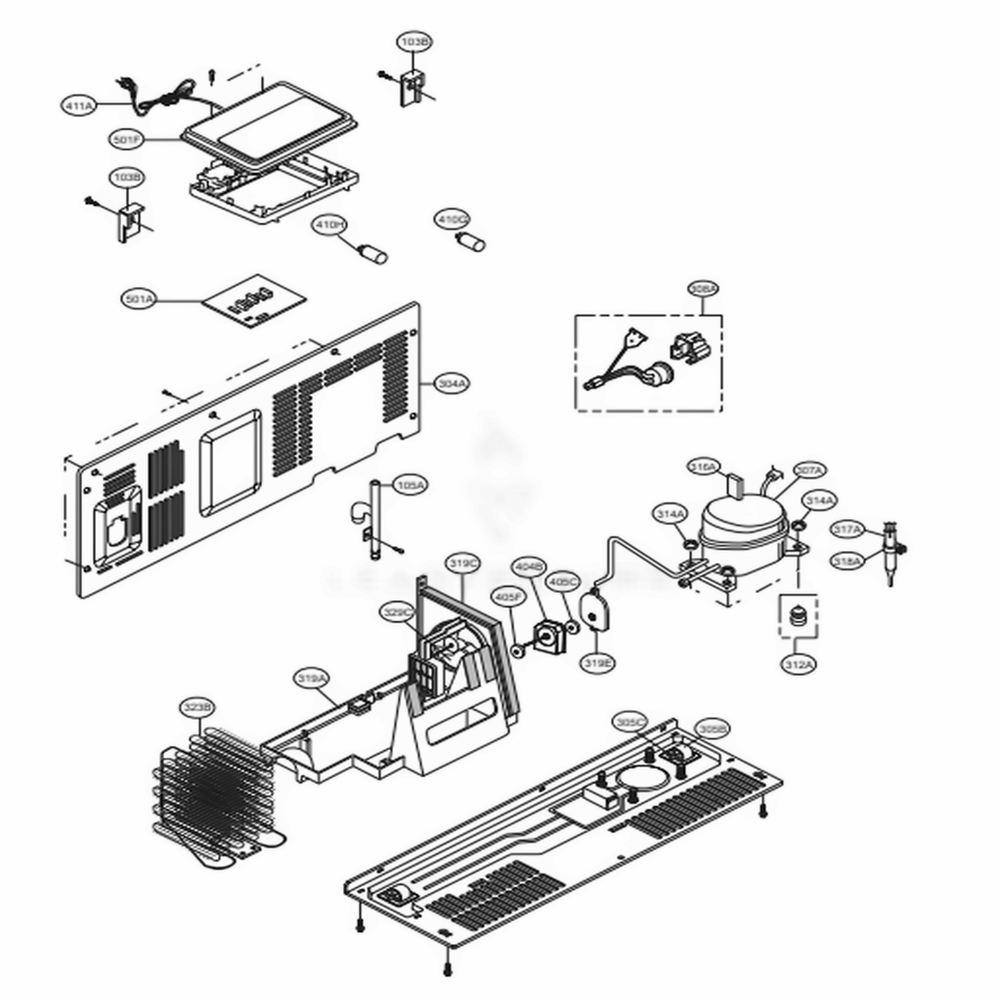 Machine Compartment Diagram and Parts List for LSXS26326B AWBCNA2 LG Refrigerator